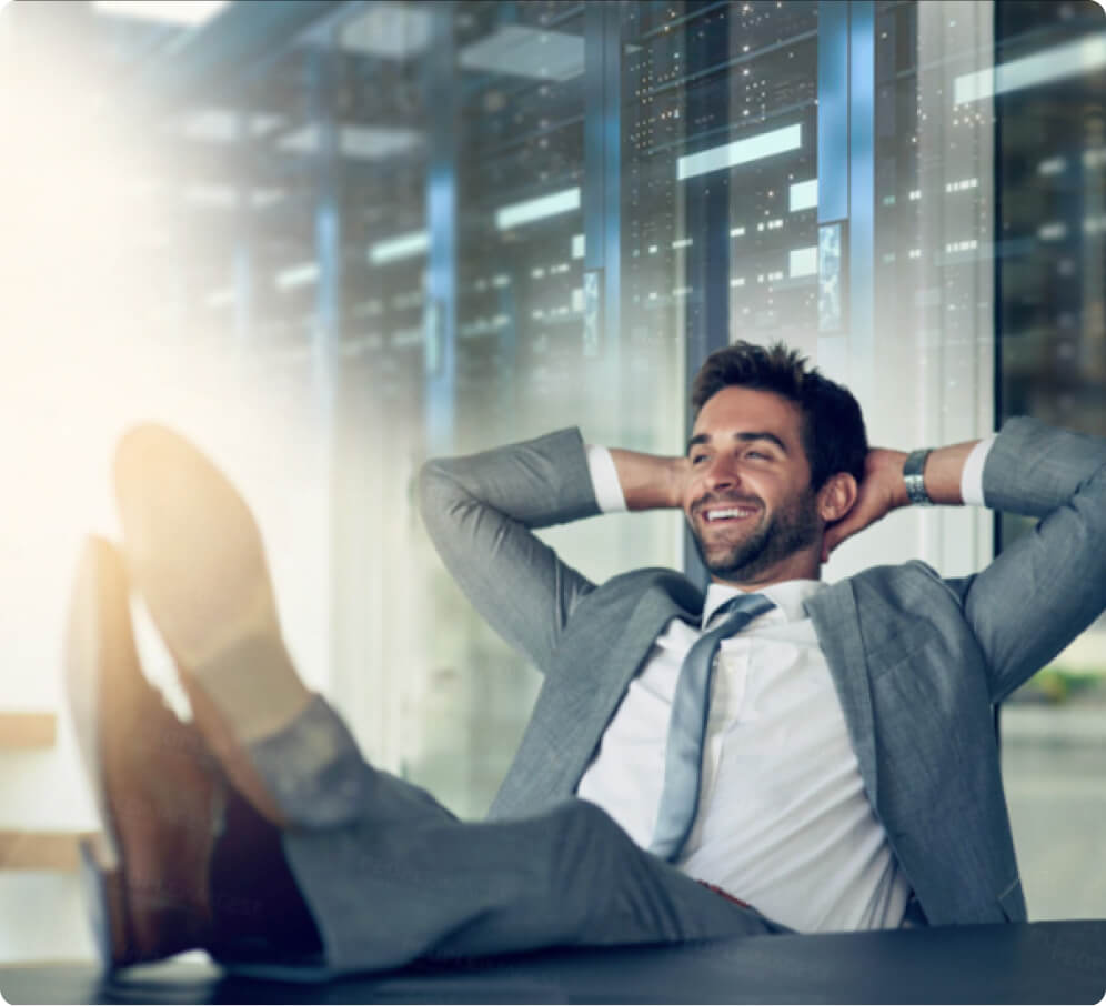 Trader relaxing in an office